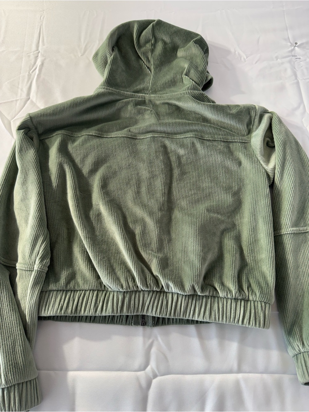 SO Large Kids Sage Green Corduroy Crop Hooded Zip-Up Jacket - Picture 6 of 6